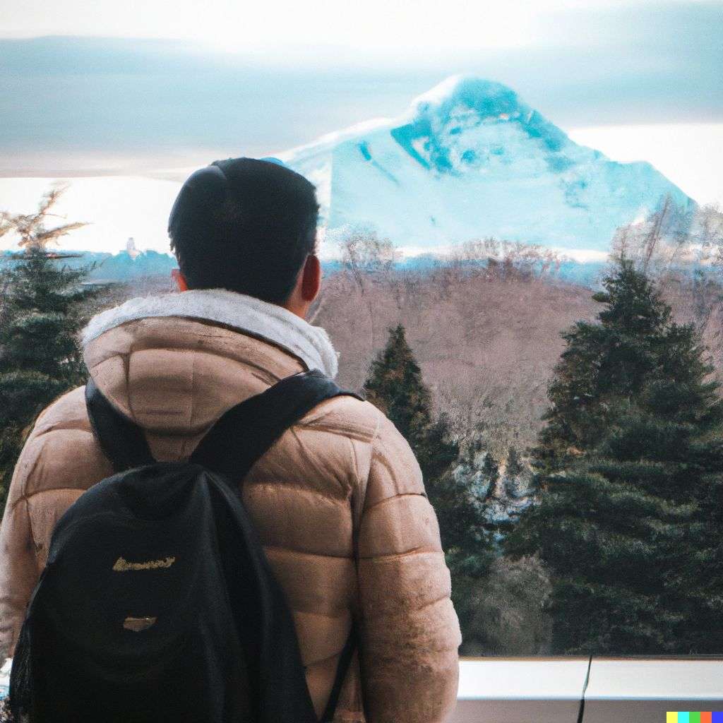 someone gazing at Mount Everest in London